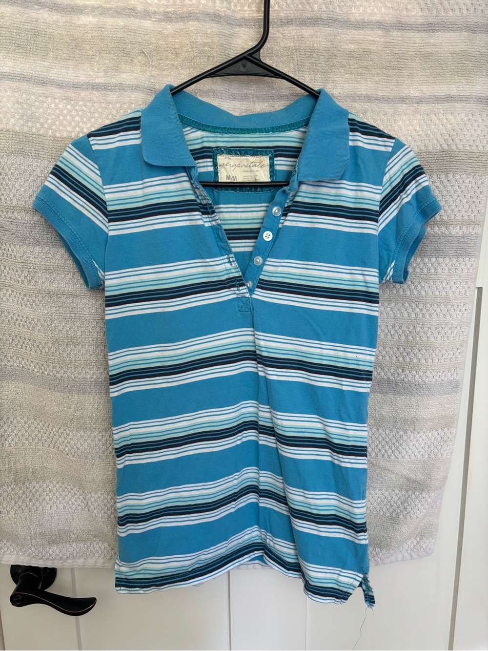 Aeropostale women’s Aqua & White Striped Polo